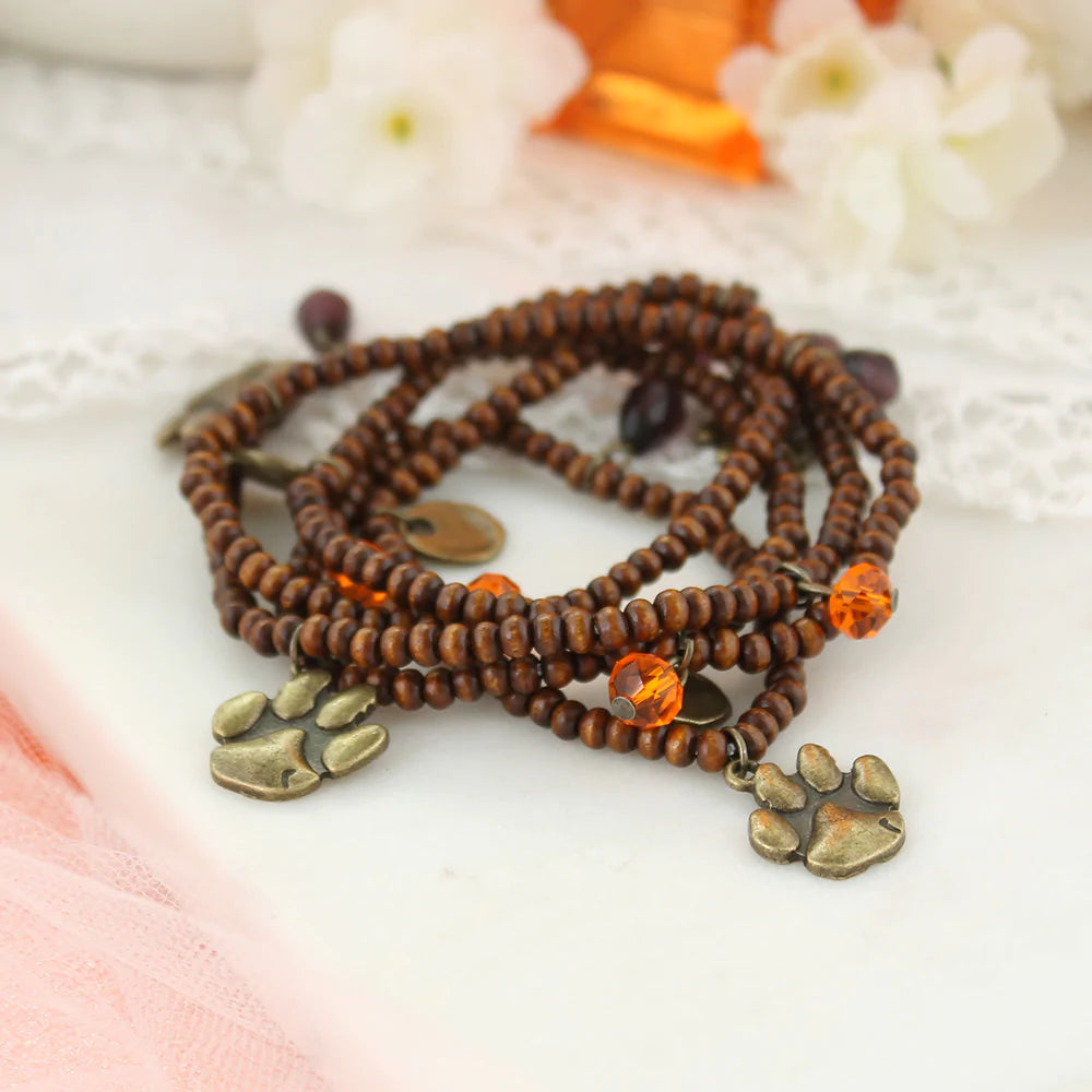 Clemson Wood Bead Stretch Necklace - Fan Sparkle