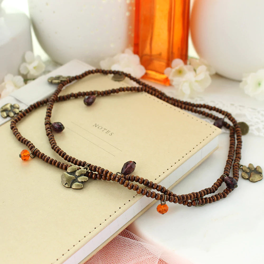 Clemson Wood Bead Stretch Necklace - Fan Sparkle