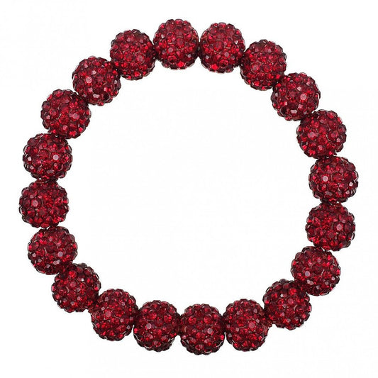 Crimson Shamballa Beaded Stretch Bracelet - Fan Sparkle