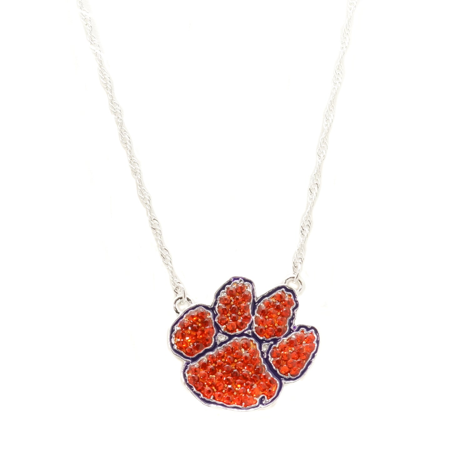 Clemson Rhinestone Crystal Logo Necklace - Fan Sparkle