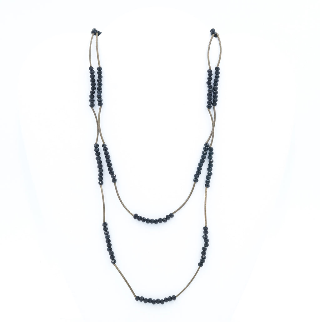 Black Crystal & Vintage Bead Stretch Necklace - Fan Sparkle
