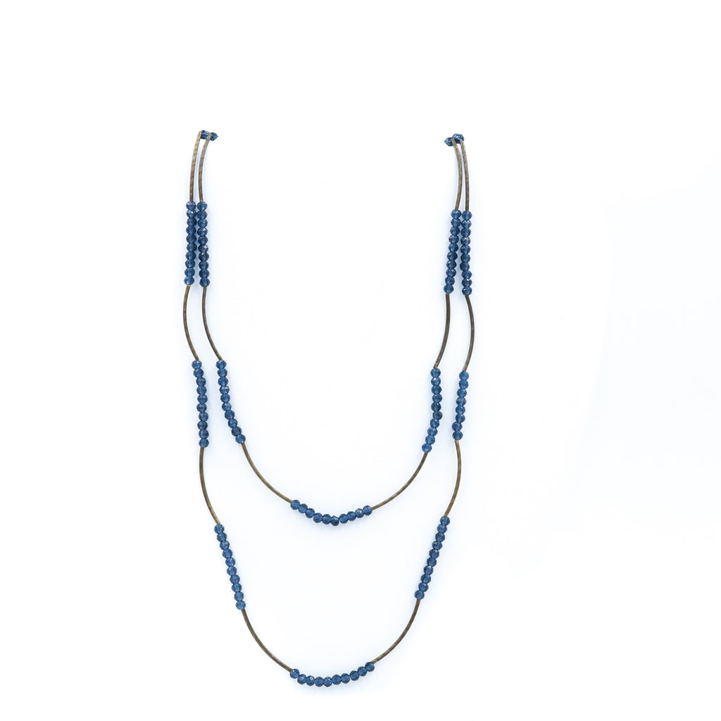 Navy Blue Crystal & Vintage Bead Stretch Necklace - Fan Sparkle