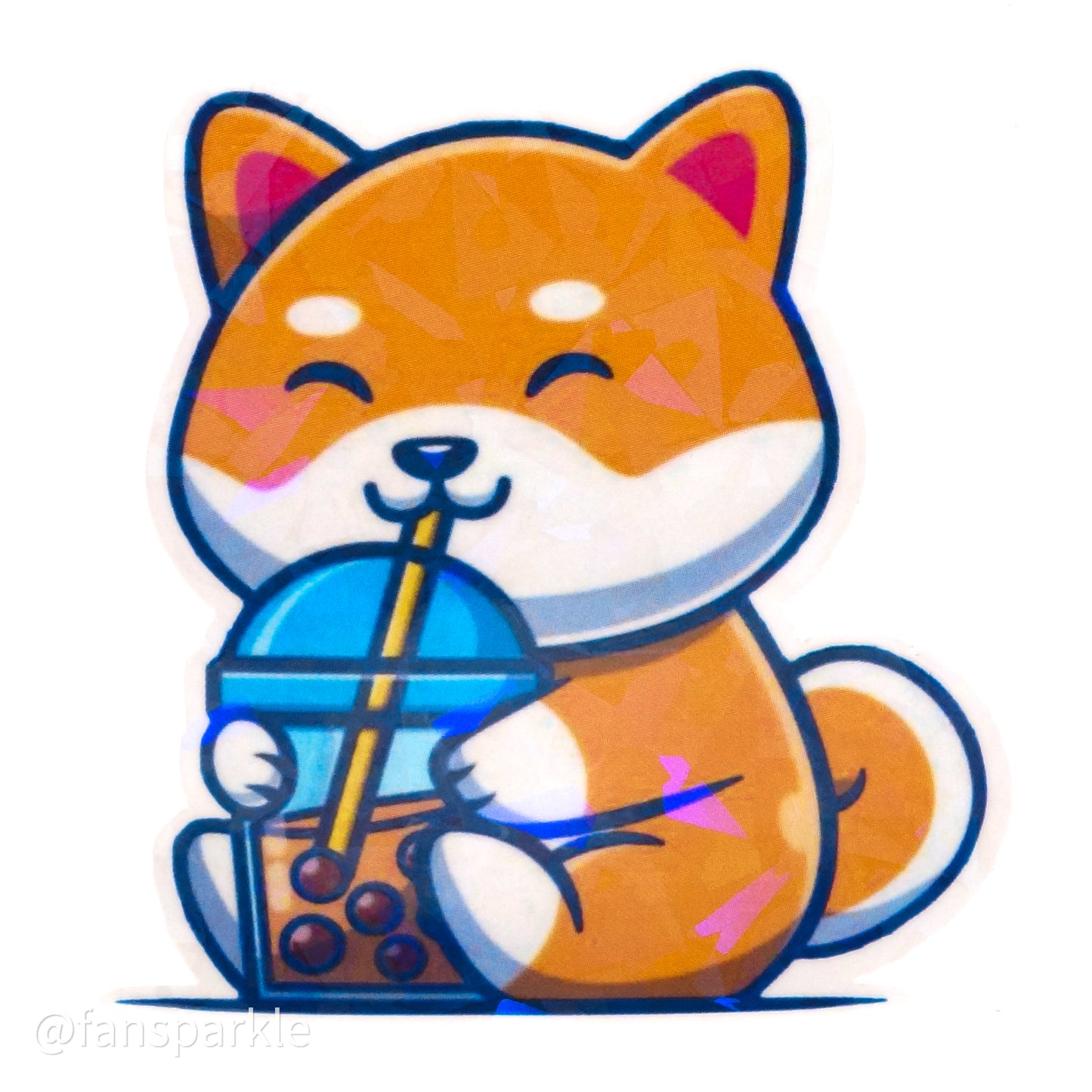 Kawaii Corgi & Boba Sticker - Fan Sparkle