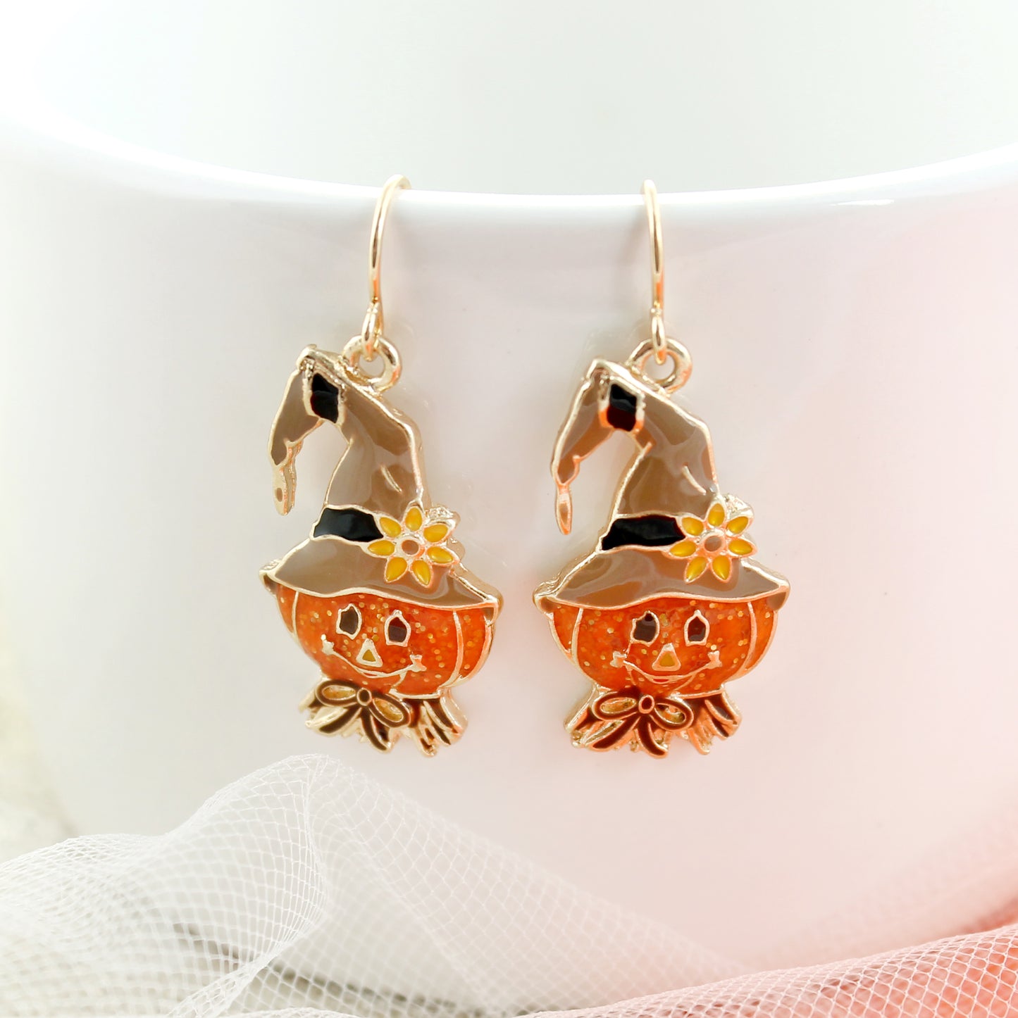 Pumpkin Scarecrow Head Earrings - Fall/Halloween