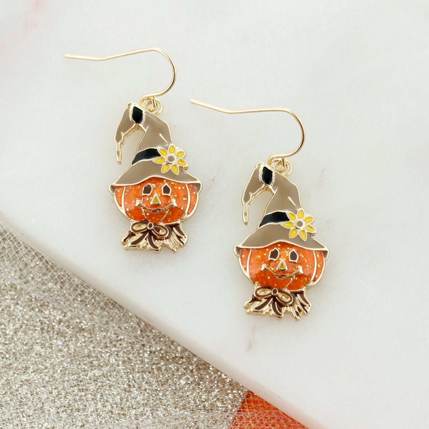 Pumpkin Scarecrow Head Earrings - Fall/Halloween