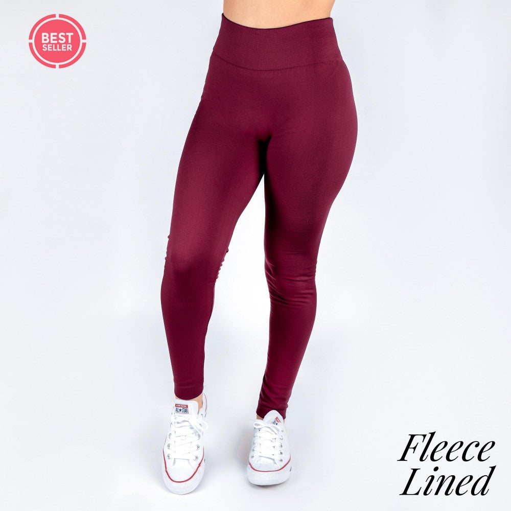 Wine Fleece Lined Leggings - Fan Sparkle