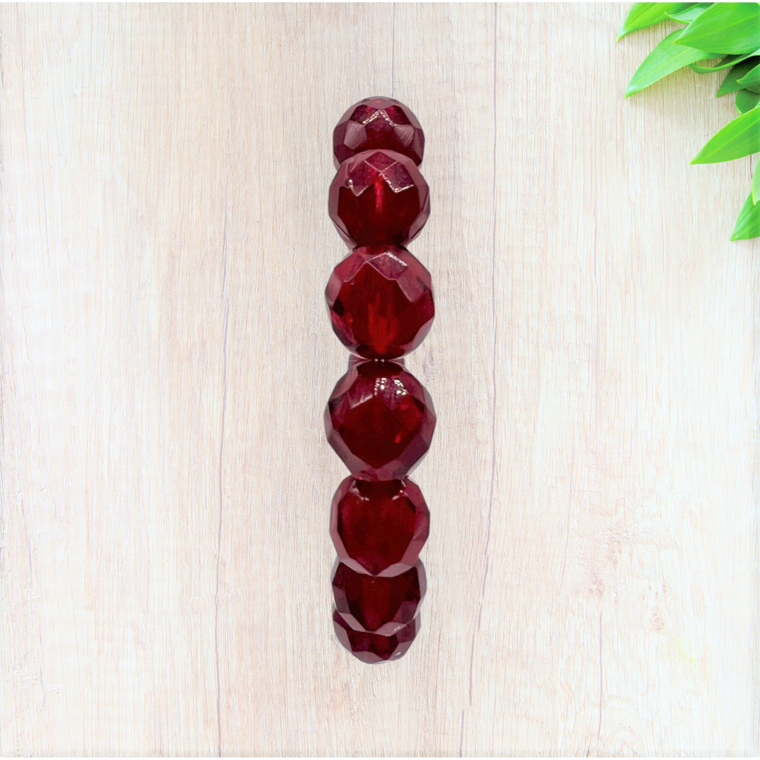 Garnet Czech Glass Stretch Bracelet - Fan Sparkle