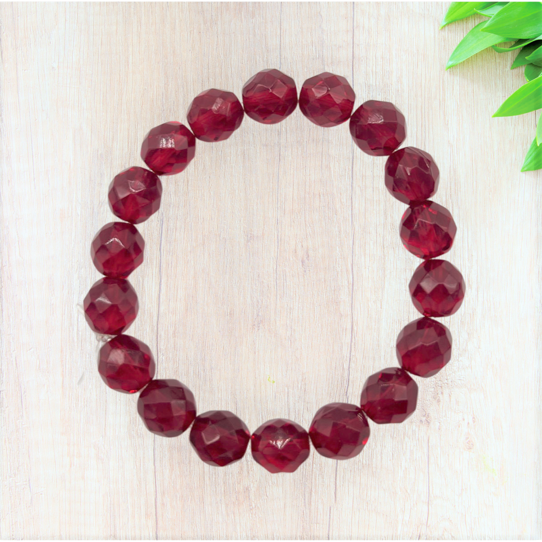 Garnet Czech Glass Stretch Bracelet - Fan Sparkle