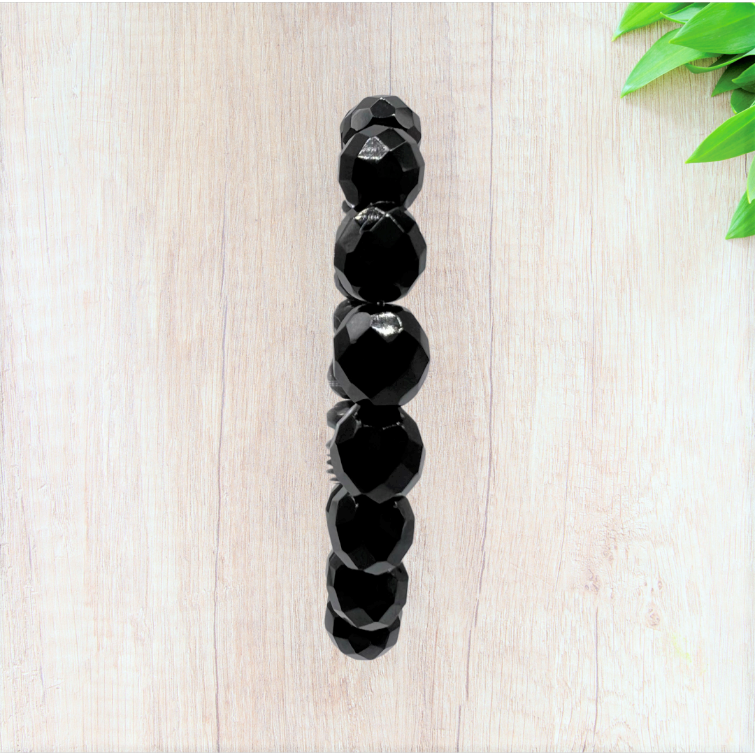 Black Czech Glass Stretch Bracelet - Fan Sparkle