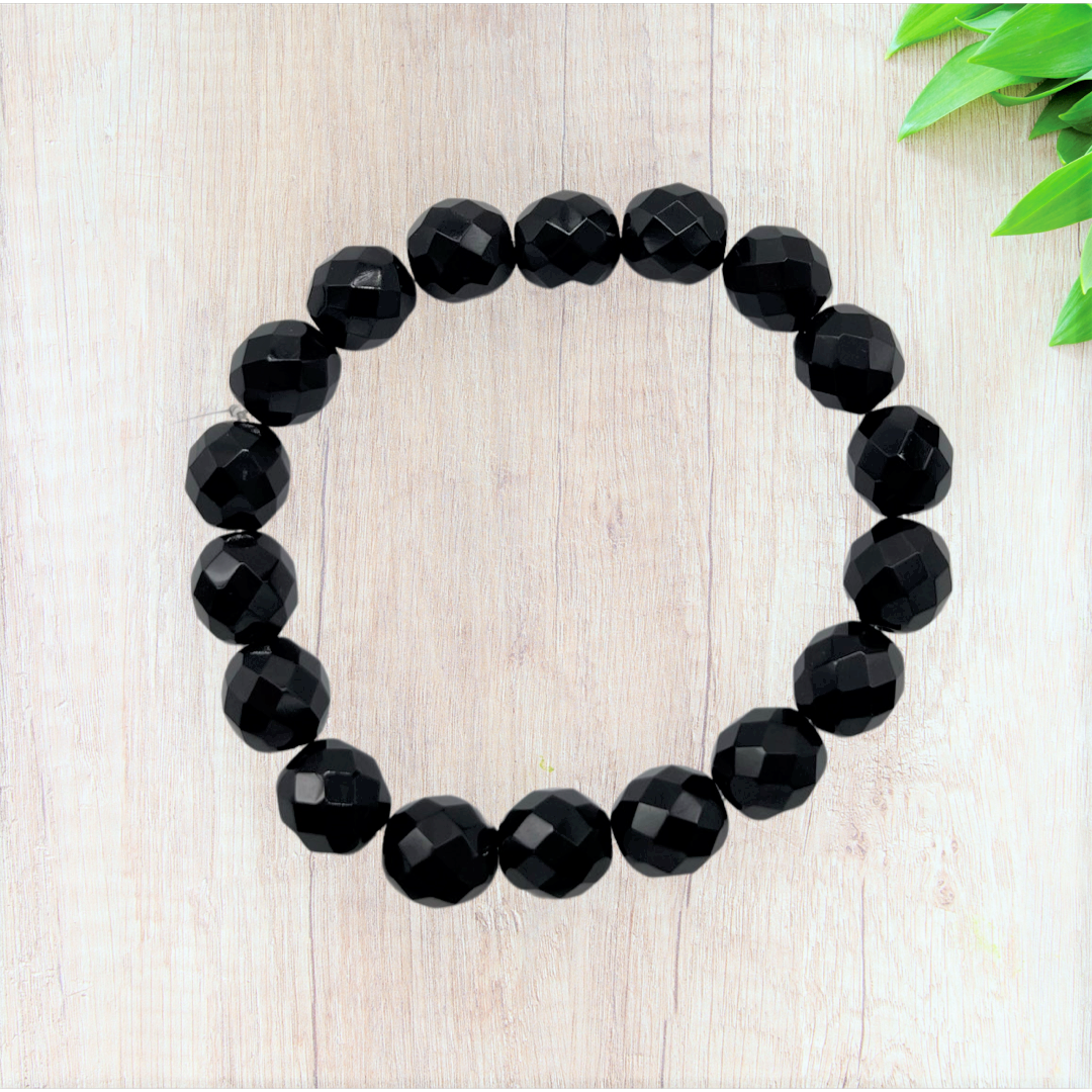 Black Czech Glass Stretch Bracelet - Fan Sparkle