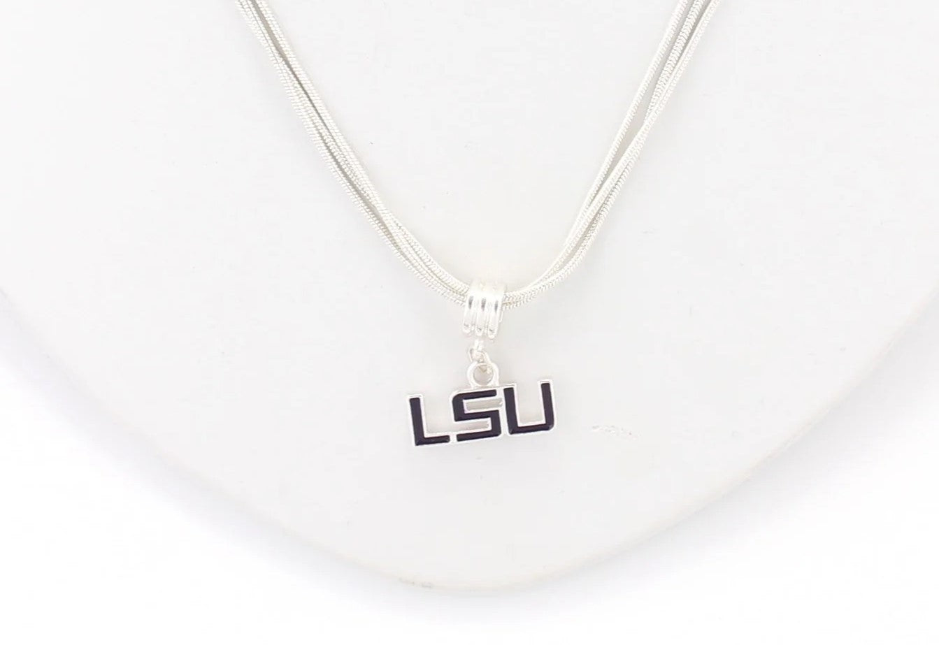 LSU Enamel Logo Necklace - Fan Sparkle