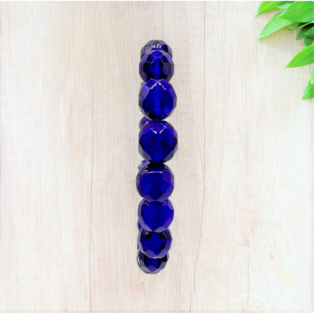 Light Cobalt Czech Glass Stretch Bracelet - Fan Sparkle