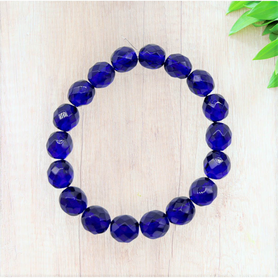 Light Cobalt Czech Glass Stretch Bracelet - Fan Sparkle