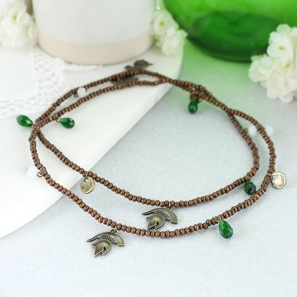 Michigan State Wood Bead Stretch Necklace - Fan Sparkle