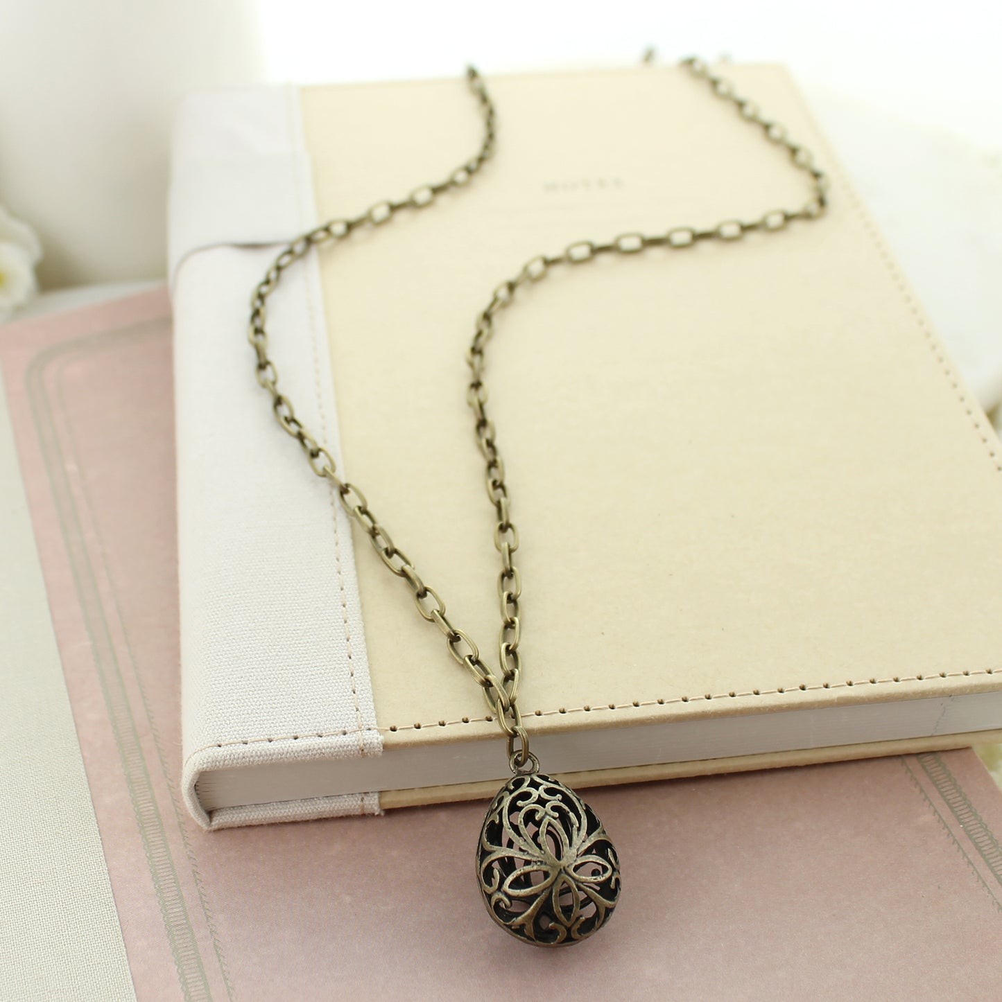 34” Vintage Filigree Teardrop Necklace