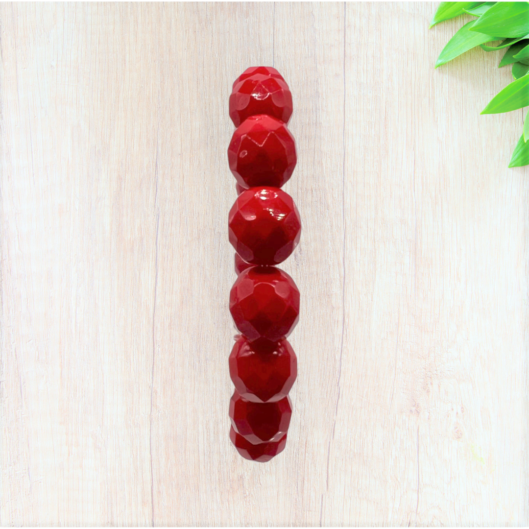 Opaque Red Czech Glass Stretch Bracelet - Fan Sparkle