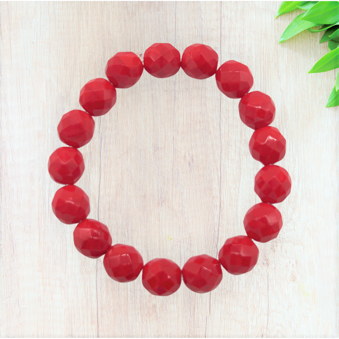 Opaque Red Czech Glass Stretch Bracelet - Fan Sparkle