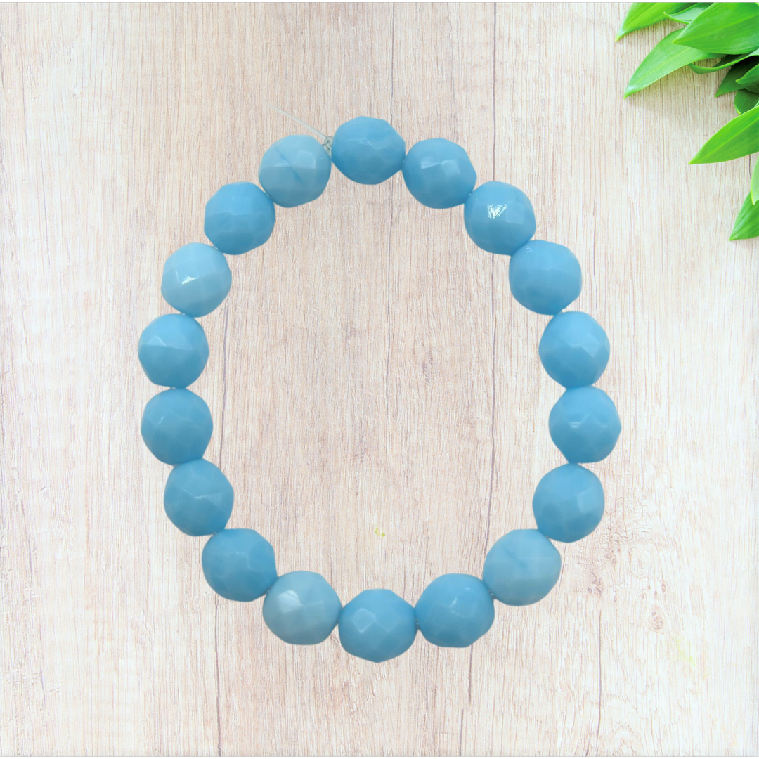Opaque Turquoise Czech Glass Stretch Bracelet - Fan Sparkle
