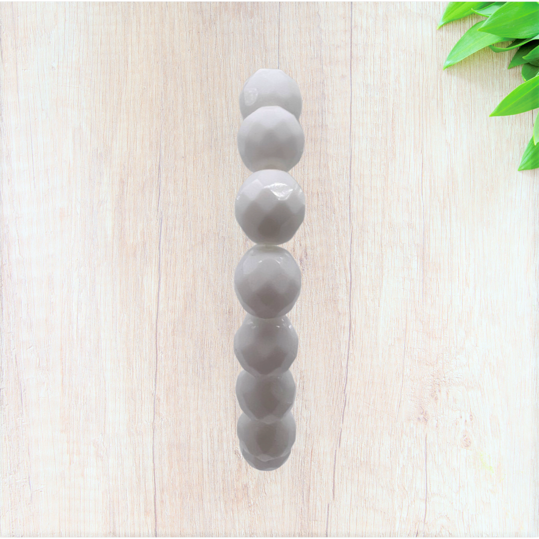 Opaque White Czech Glass Stretch Bracelet - Fan Sparkle