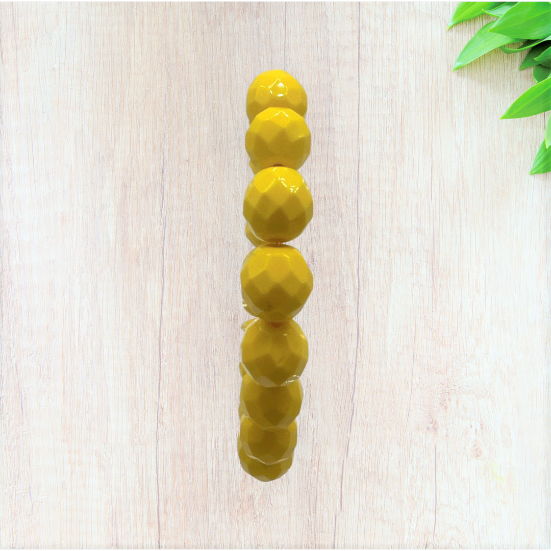 Opaque Yellow Czech Glass Stretch Bracelet - Fan Sparkle