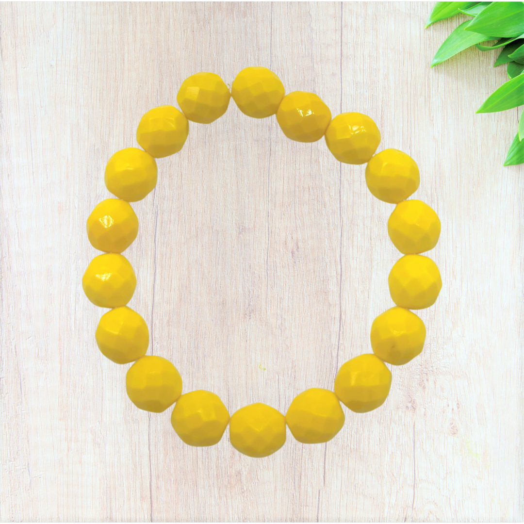 Opaque Yellow Czech Glass Stretch Bracelet - Fan Sparkle