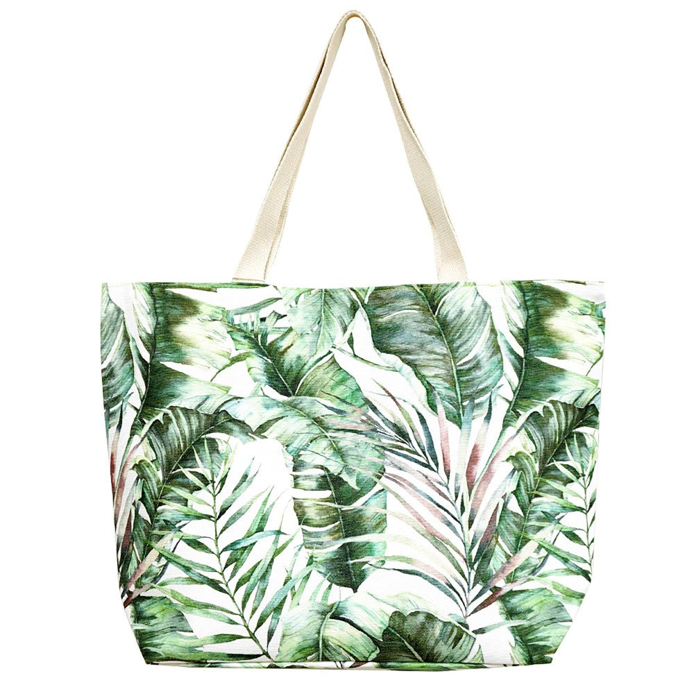 Palm Leaf Print Large Beach Bag – Fan Sparkle