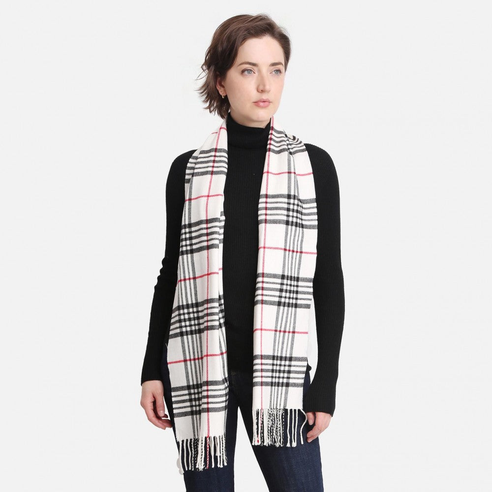 White Plaid Scarf - Fan Sparkle