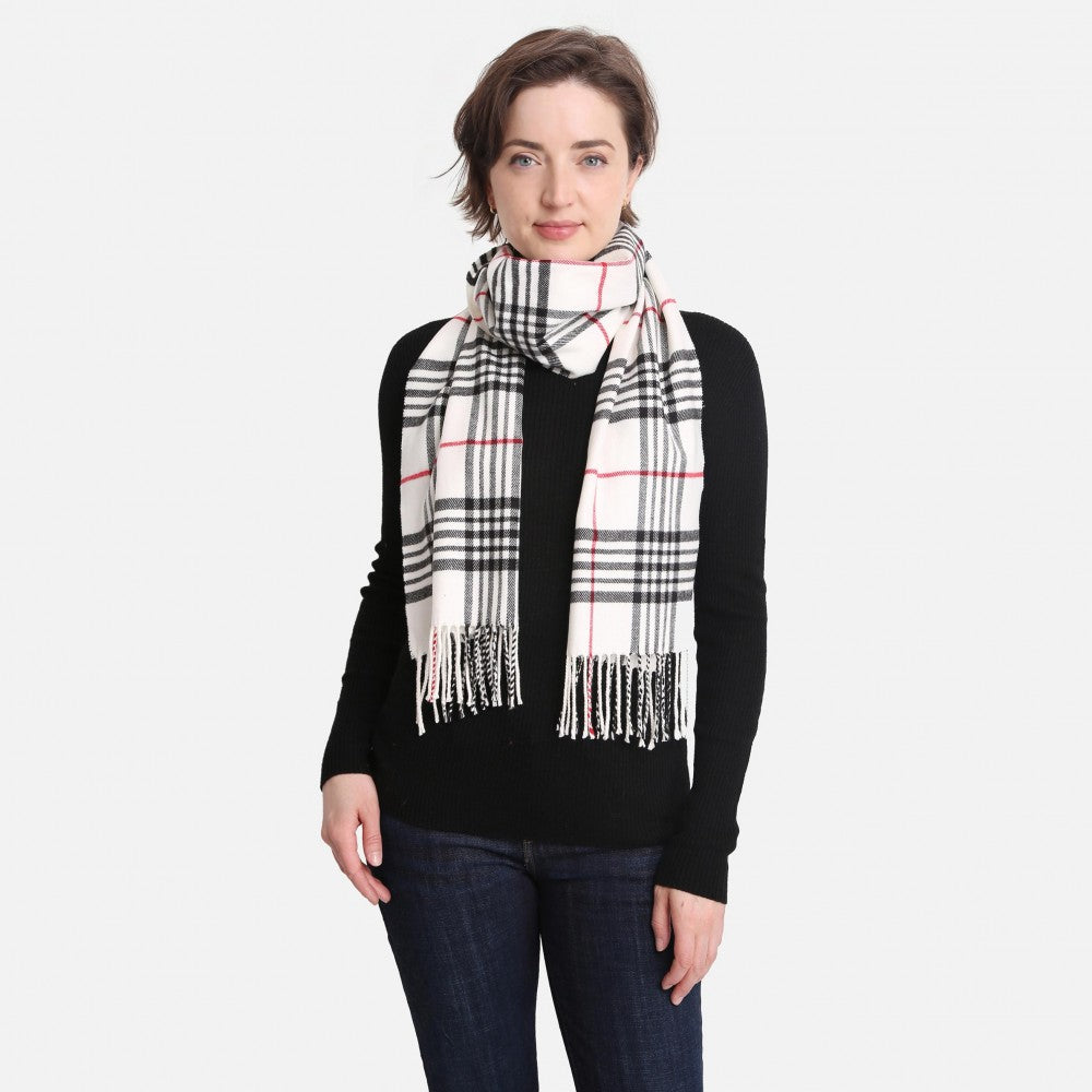 White Plaid Scarf - Fan Sparkle