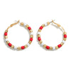 Red & White Beaded Hoop Earrings - Fan Sparkle