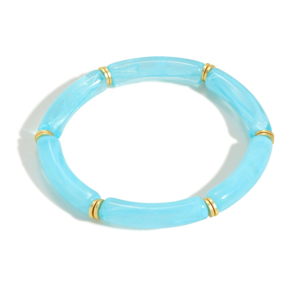 Aqua Acrylic Tube Bead Stretch Bracelet - Fan Sparkle