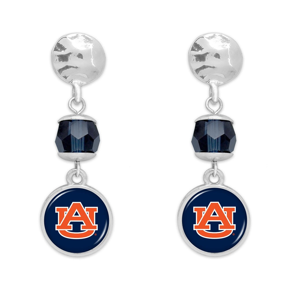Auburn Hammered Silver & Beaded Drop Earrings - Fan Sparkle