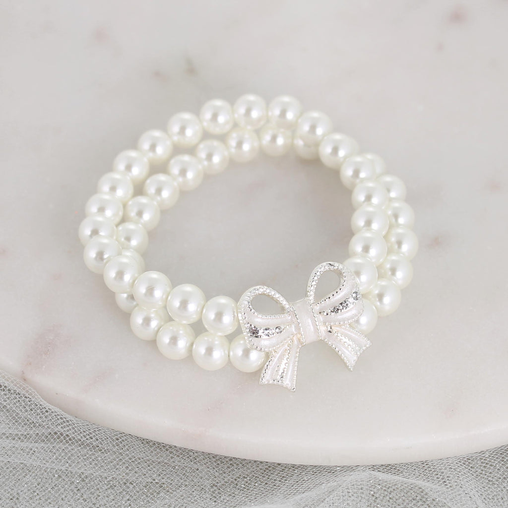 Crystal Bow & Pearl Stretch Bracelet