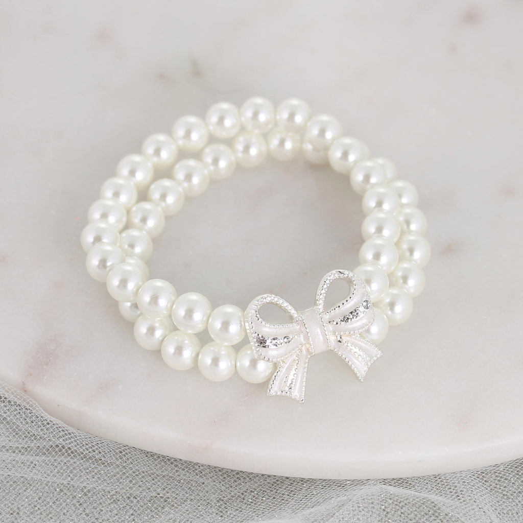 Crystal Bow & Pearl Stretch Bracelet