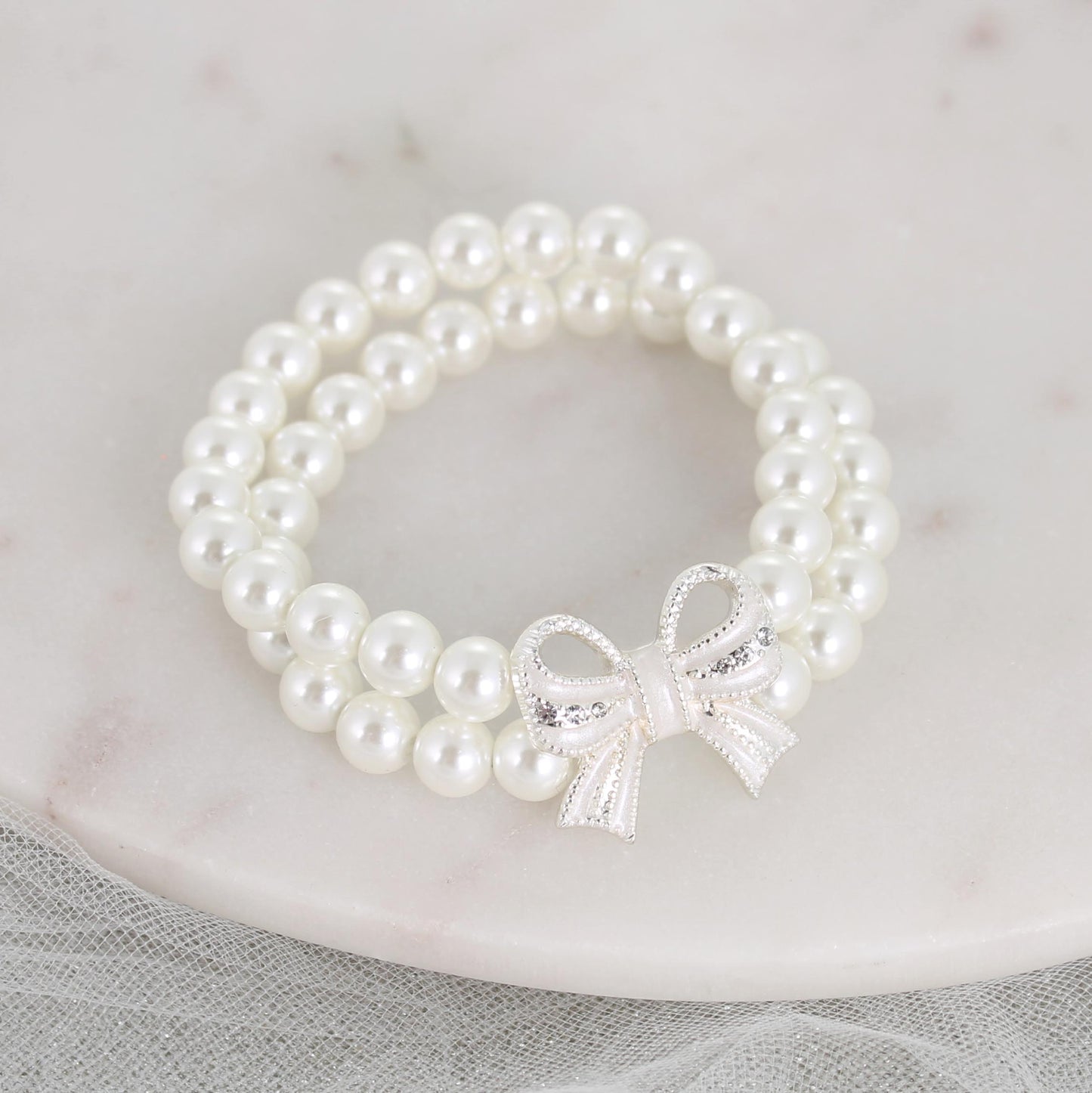 Crystal Bow & Pearl Stretch Bracelet