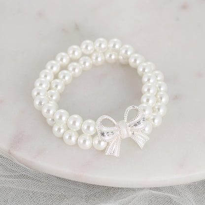 Crystal Bow & Pearl Stretch Bracelet