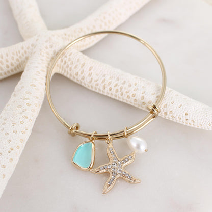 Crystal Starfish Wire Bangle Bracelet
