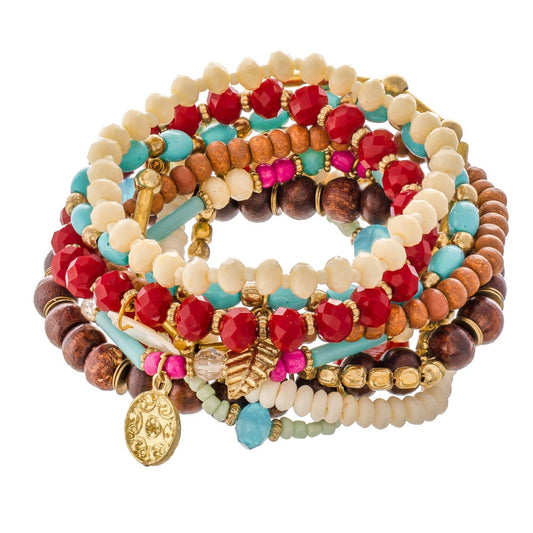 Beaded & Wood Boho Stack Bracelet - Fan Sparkle