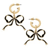 Black Huggie Hoop Enamel Bow Earrings - Fan Sparkle