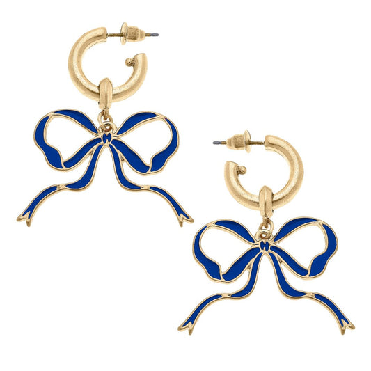 Blue Huggie Hoop Enamel Bow Earrings - Fan Sparkle