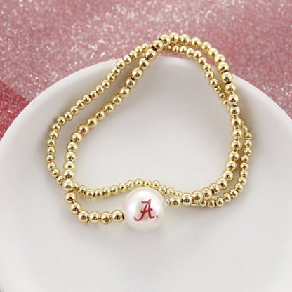 Alabama Gold & Pearl Logo Stretch Bracelet Set