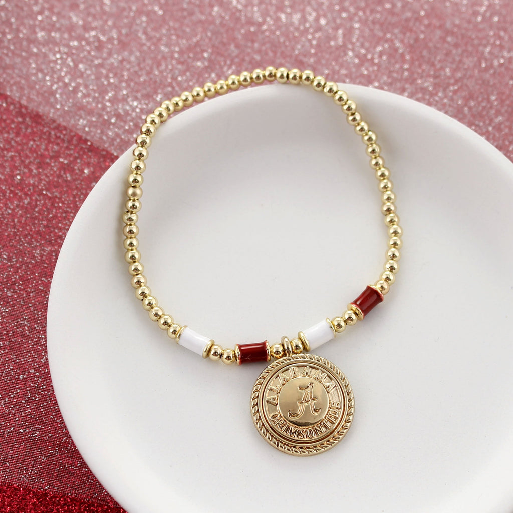 Alabama Gold & Tube Bead Stretch Bracelet