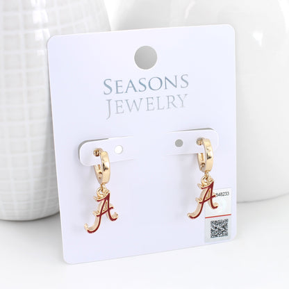 Alabama Huggie Hoop Earrings w/ Enamel Logo