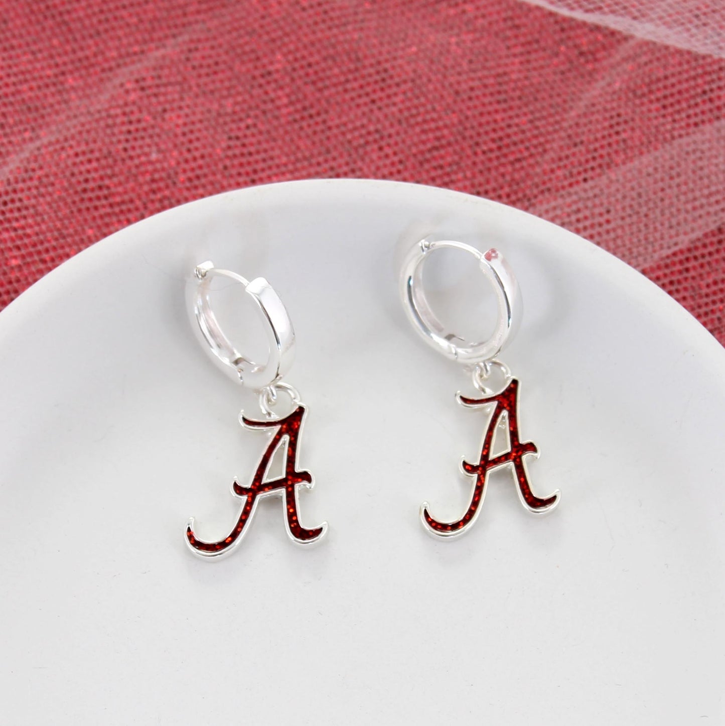 Alabama Glitter Enamel Logo Huggie Hoop Earrings