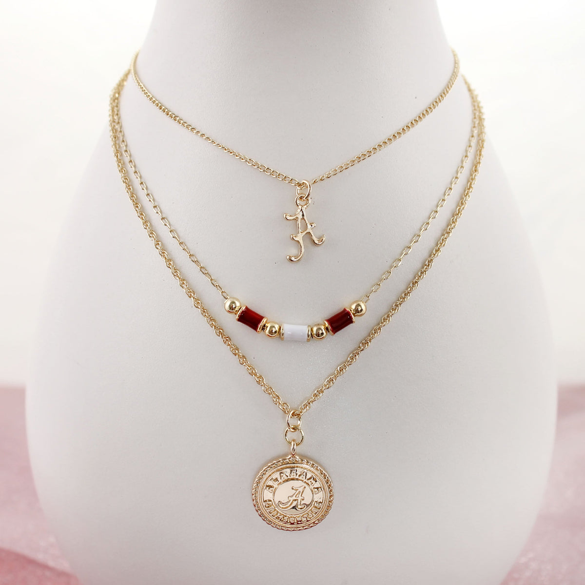Alabama Gold & Tube Bead Trio Necklace Set
