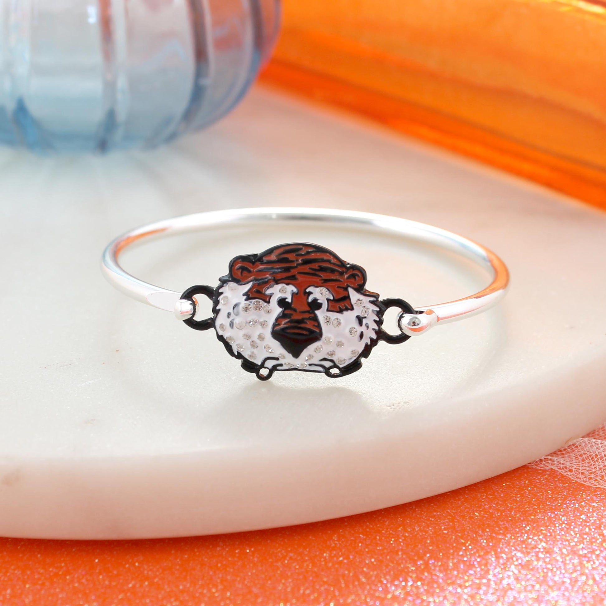 Auburn Crystal Mascot Logo Cuff Bracelet