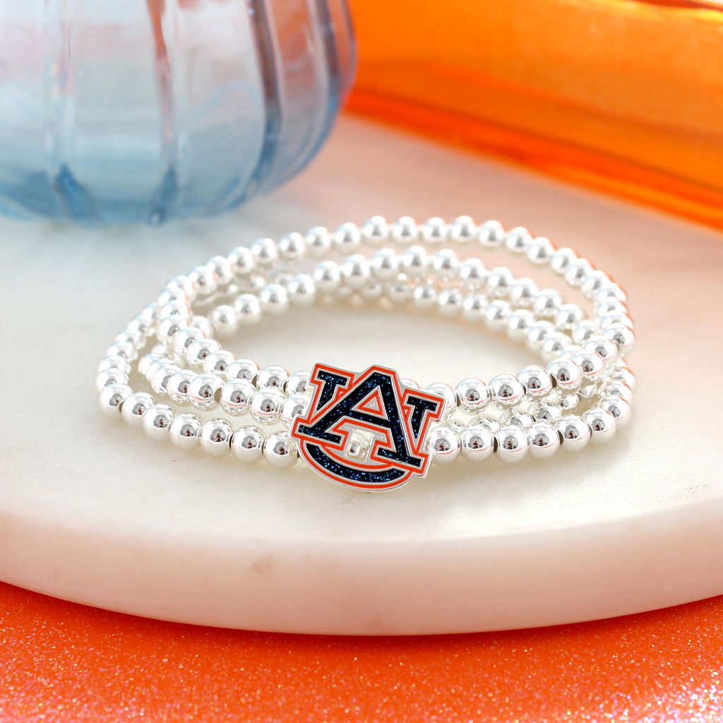Auburn Glitter Enamel Logo Stretch Bracelet Set