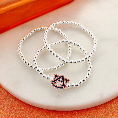 Auburn Glitter Enamel Logo Stretch Bracelet Set