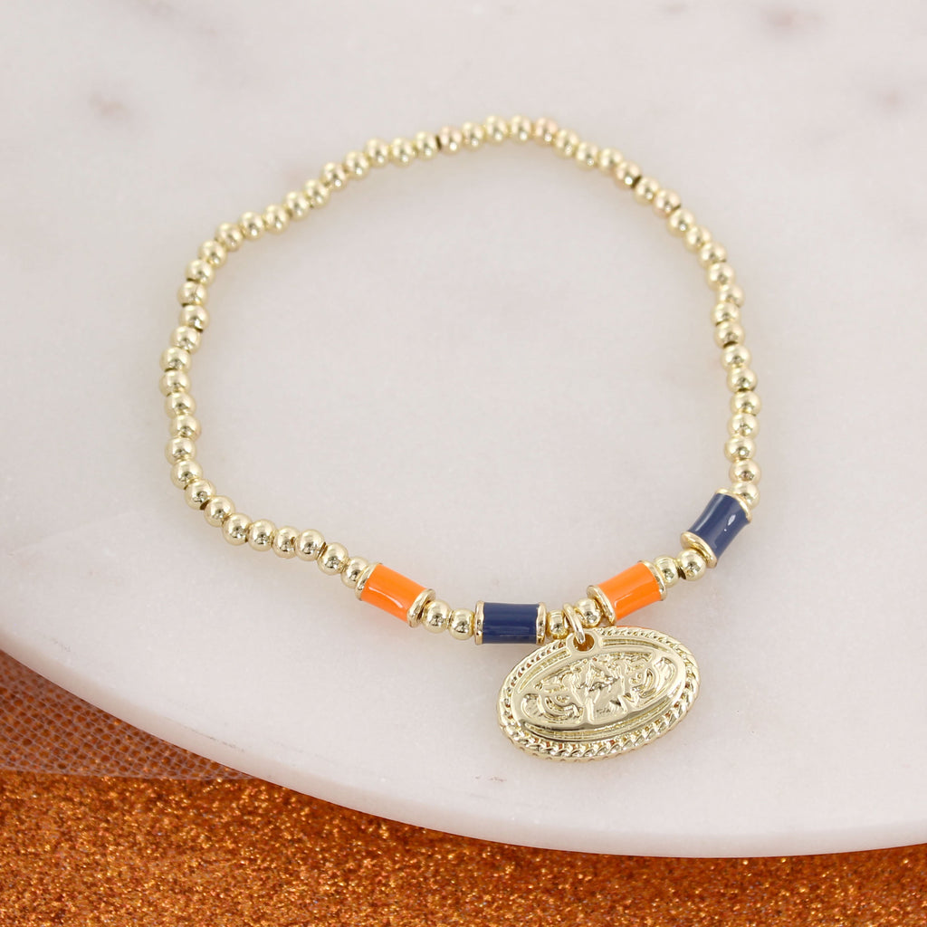 Auburn Gold & Tube Bead Stretch Bracelet