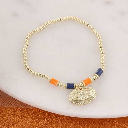 Auburn Gold & Tube Bead Stretch Bracelet