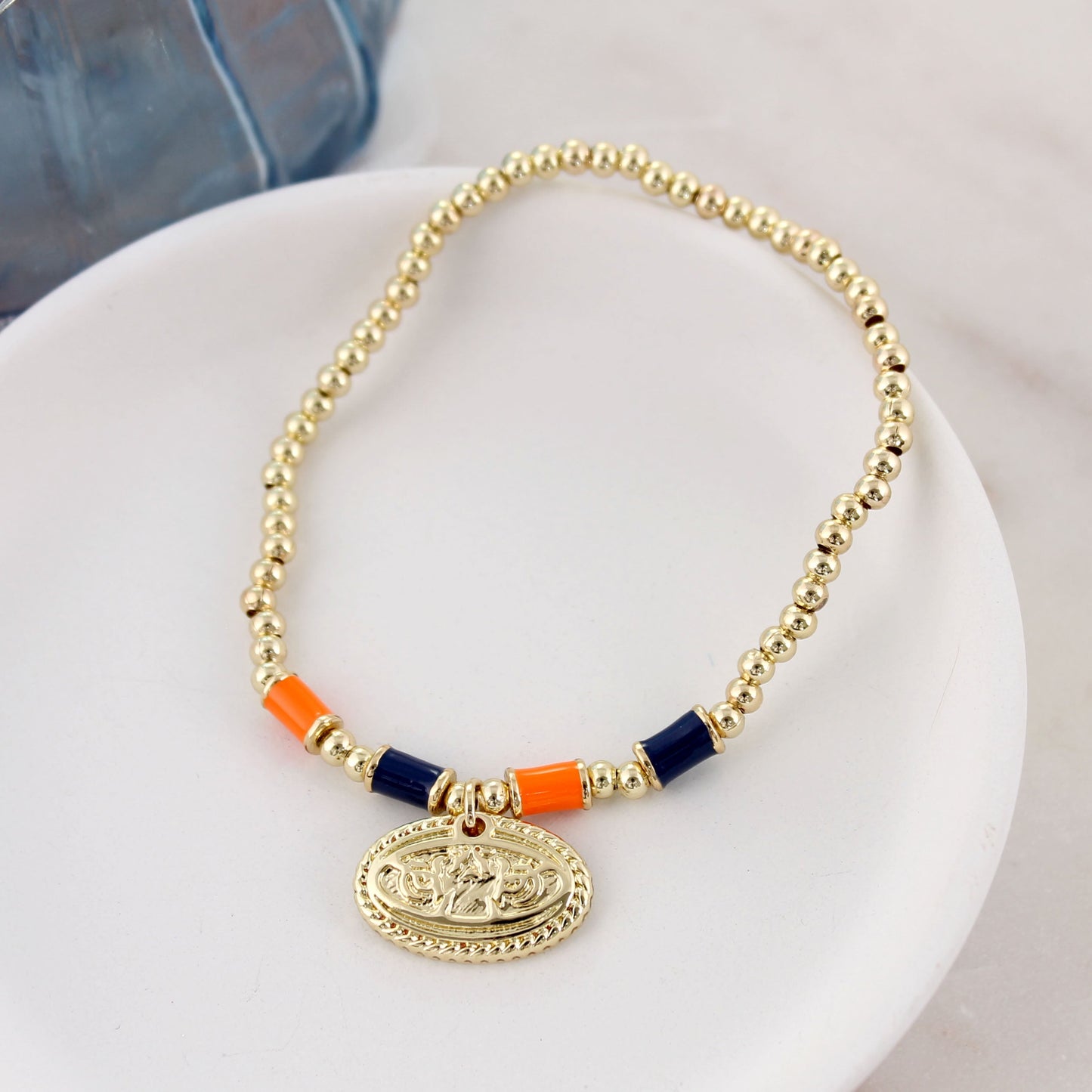 Auburn Gold & Tube Bead Stretch Bracelet